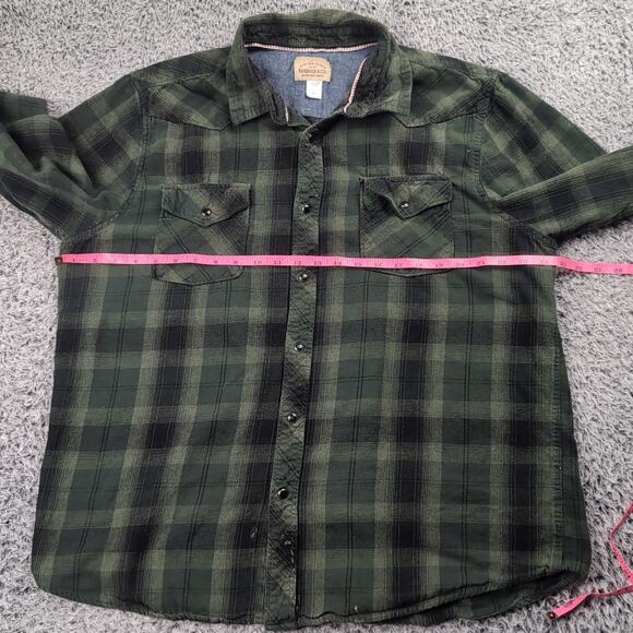 Roebuck and Co Shirt Men 2XL XXL Green Flannel Pearl Snap Chore Long Sleeve - Picture 3 of 7